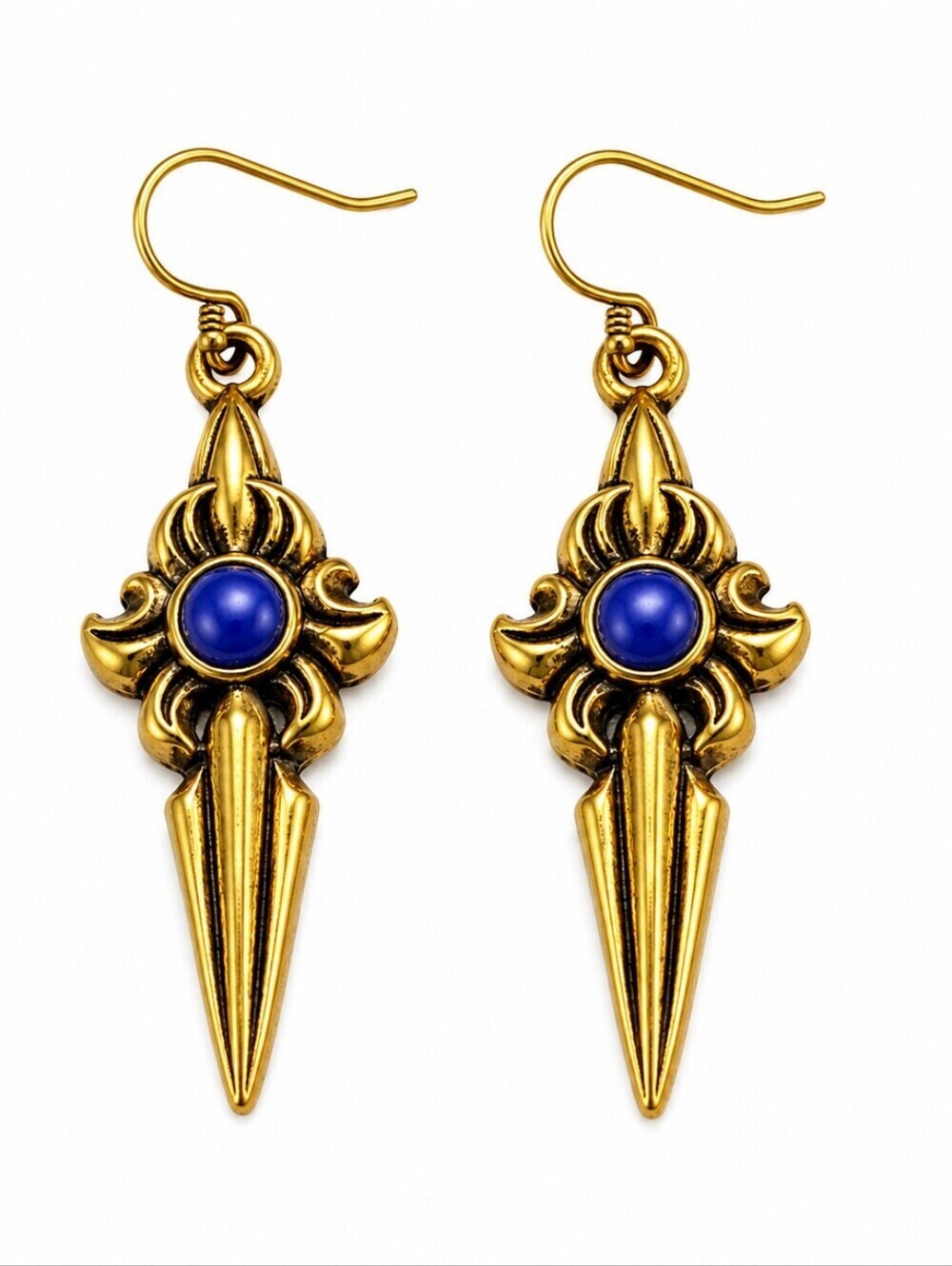 Brass Gothic Art Noveau Medieval Spear Dagger Dangle Hook Earrings